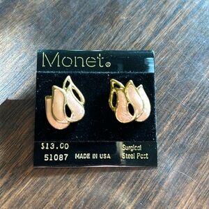 NWT Monet Floral Tulip Earrings Surgical Steel Post Costume Jewelry